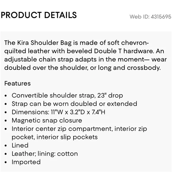 Tory Burch Kira Cream Shoulder Bag Large Size - Picture 4 of 4